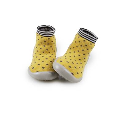 Chaussons Ciré - pois noirs sur fond jaune 24-25