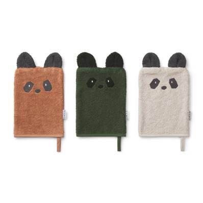 Set de 3 gants de toilette - Panda mix