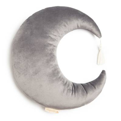 Coussin lune Pierrot - velours gris perle