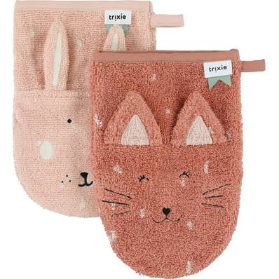 Set de 2 gants de toilette - Mme Chat et Mme Lapin