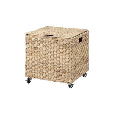 Panier à roulettes avec couvercle en jacinthe d'eau