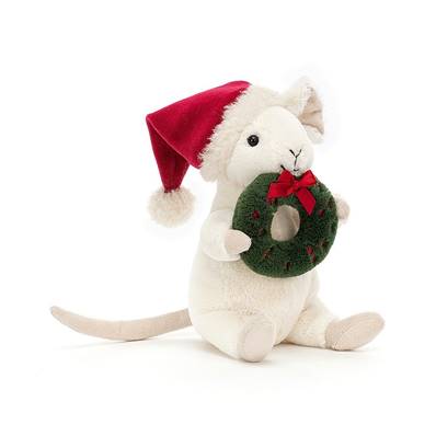 Peluche souris avec couronne de Noël