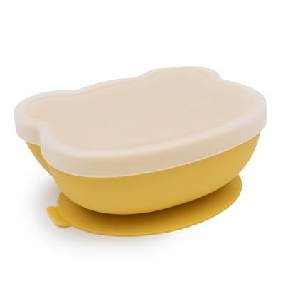 Bol en silicone avec ventouse et couvercle Ours - Jaune