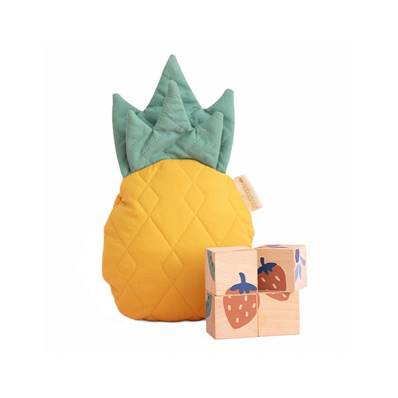 Puzzle cubes en bois Fruits et pochette ananas