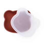 Bol en silicone avec ventouse et couvercle Ours - Rouille