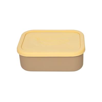 Boite à goûter 3 compartiments en silicone – Jaune et camel – Grand modèle