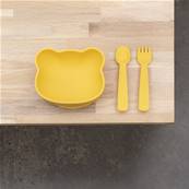 Bol en silicone avec ventouse et couvercle Ours - Jaune