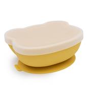 Bol en silicone avec ventouse et couvercle Ours - Jaune