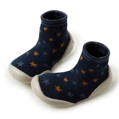 Chaussons Étoiles - Étoiles bleu et moutarde sur fond bleu foncé 22-23