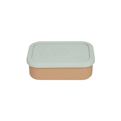 Boite à goûter 3 compartiments en silicone – Vert et camel – Petit modèle