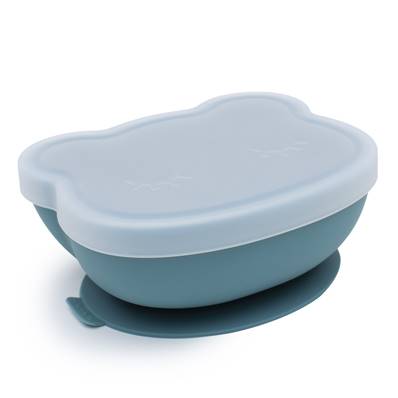 Bol en silicone avec ventouse et couvercle Ours - Bleu