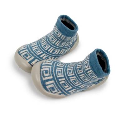 Chaussons Labyrinthe - motifs géométriques bleu ciel et blanc 20-21