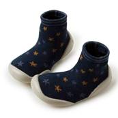 Chaussons Étoiles - Étoiles bleu et moutarde sur fond bleu foncé 22-23