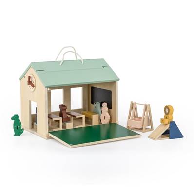 École en bois avec ses 6 personnages et 7 accessoires