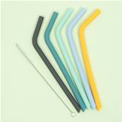 5 pailles en silicone - Jaune et bleu