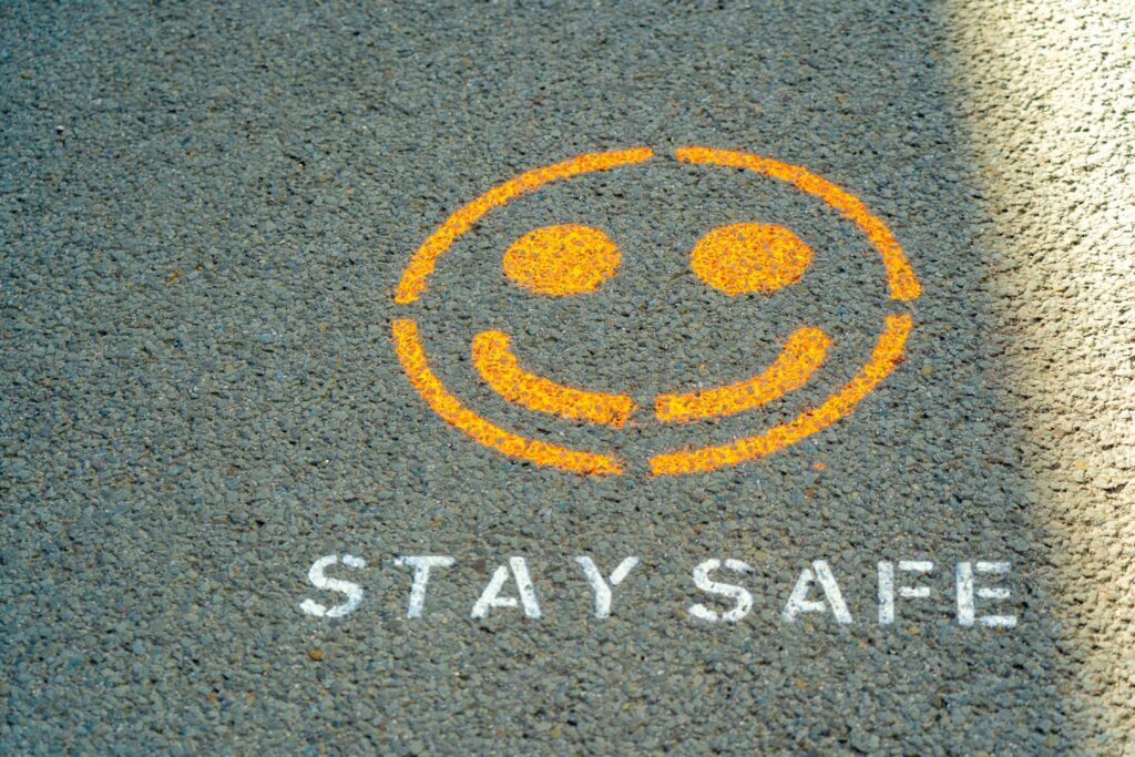 Stay safe. One of the many street signs that have appeared, to warn people, during the current pandemic. This one was in the high street of Shaftesbury, which has now been pedestrianised.